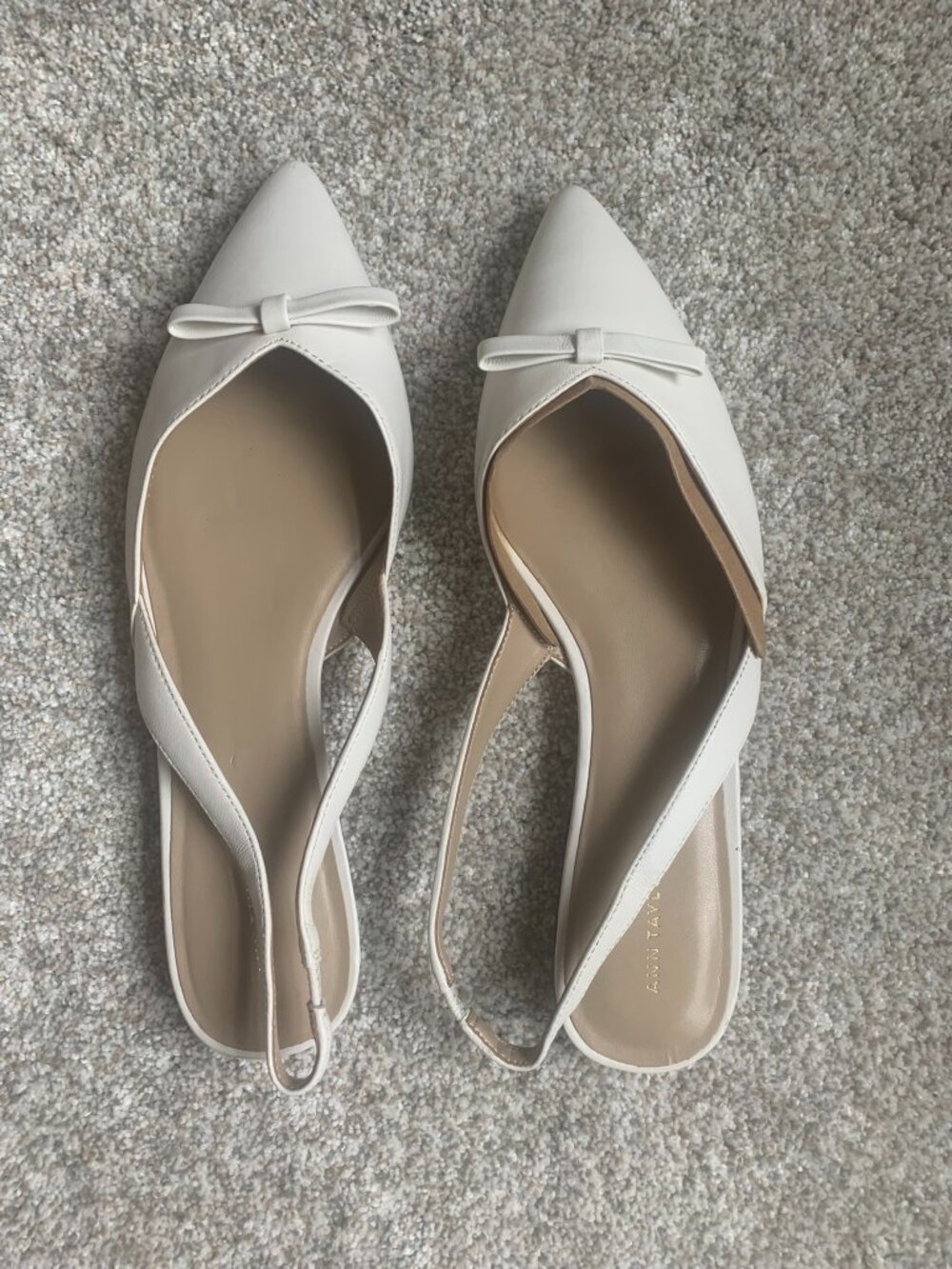 Ann Taylor Women's Pointed Toe Bow Slingback Sandals, White, size 9 NWOB